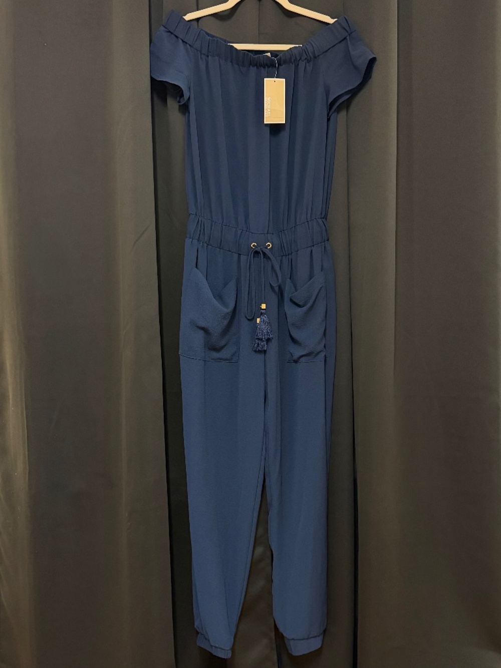 NWT MICHAEL Michael Kors Navy Off Shoulder Jumpsuit XS
